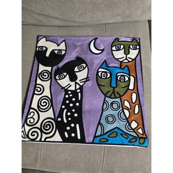 Colorful Cat Pillow Cover – Handmade Embroidered Cushion Cover with Abstract Cat - Picture 9 of 10